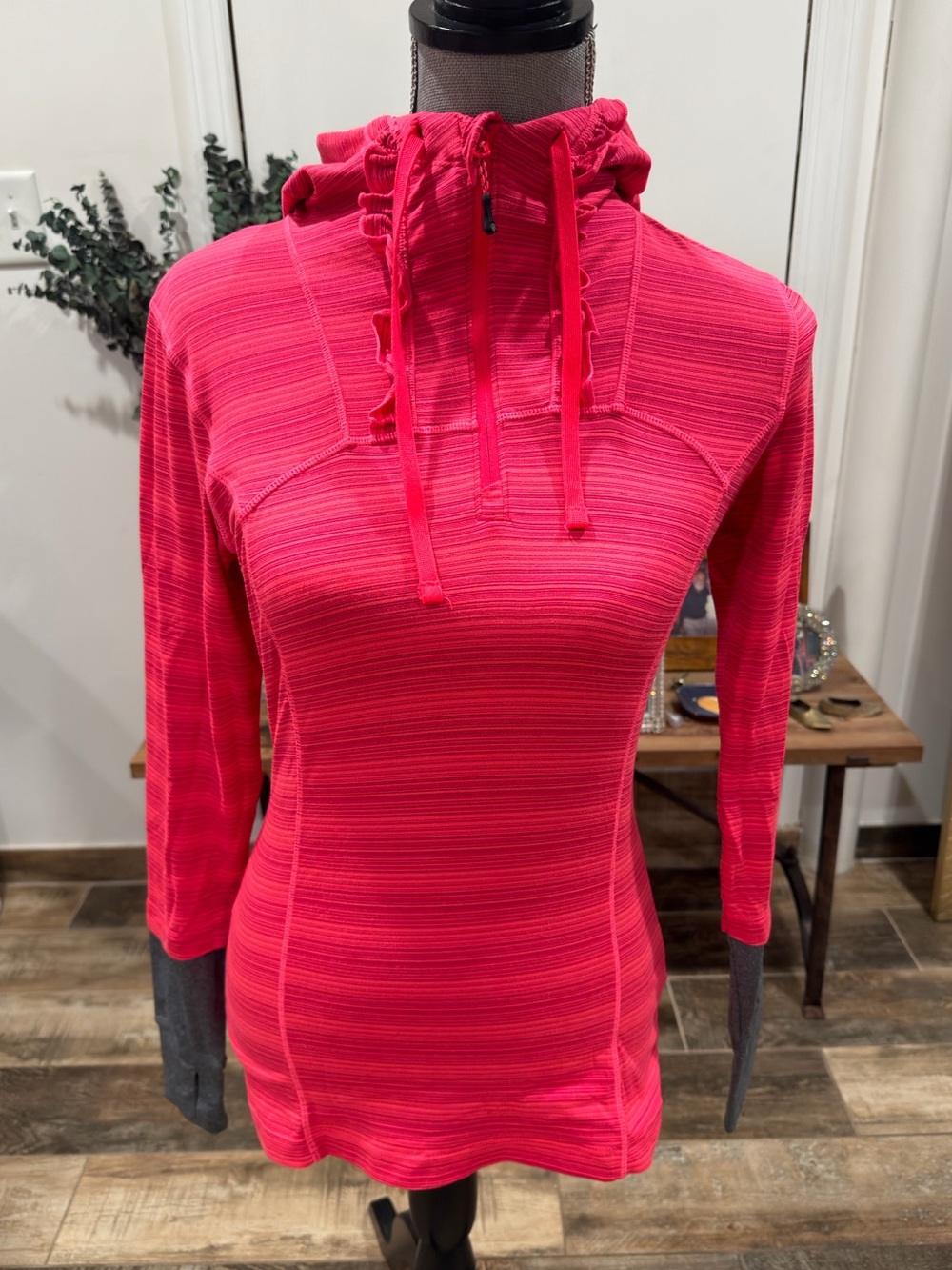 MPG Mondetta Performance Gear Pink Striped Quarter-Zip Athletic Hoodie